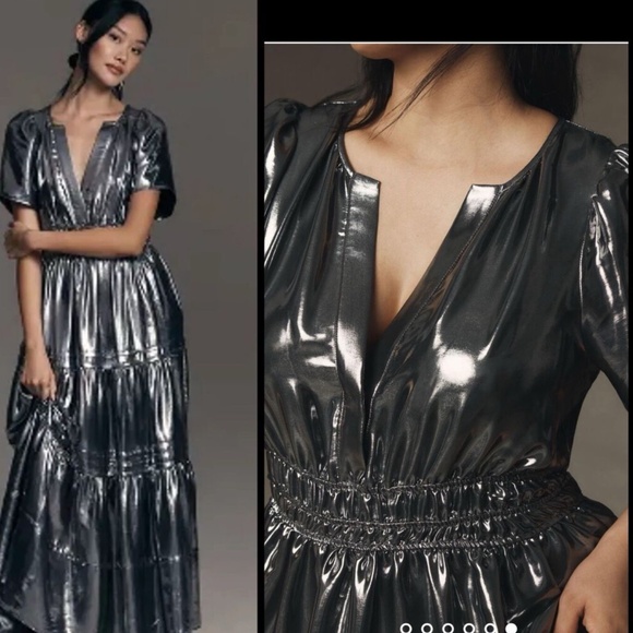 Anthropologie The Somerset Maxi Dress: Metallic Edition Carbon Sz M NWT - Picture 3 of 8